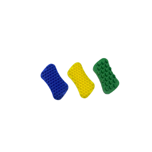 Three colorful textured objects on a white background